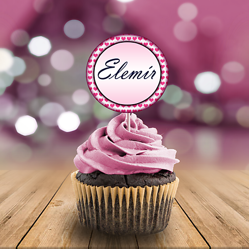 Dekorácie - Menovka na cupcake kruhová (srdiečka) - 11332747_