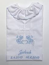 Detské oblečenie - Vyšívaná košieľka na krst K20 bielo-modrá - 11337443_