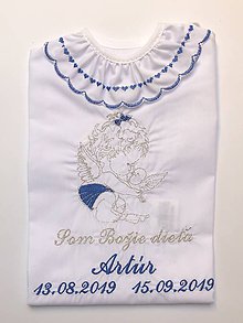 Detské oblečenie - Košieľka na krst K34 tmavo-modro-strieborná - 11337369_