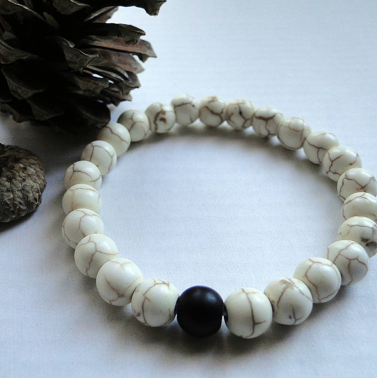 Náramok-ónyx+tyrkenit (Biela)