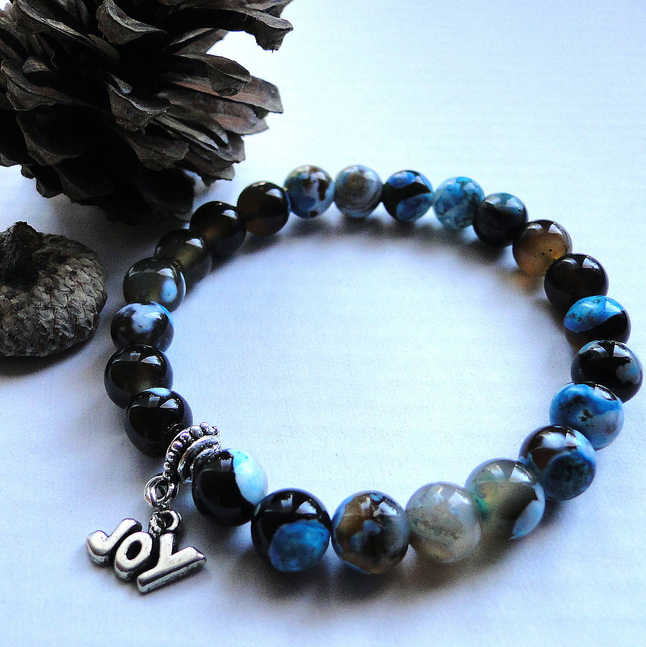 Náramok-achát+JOY (dračí-modrý)