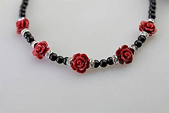 Náhrdelníky - ónyx náhrdelník s ružičkami - 11351428_