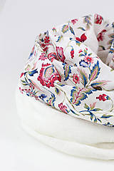 Šály a nákrčníky - Pôvabný dámsky kvetinový nákrčník z ľanu a bavlny "Blanca" - 11352373_