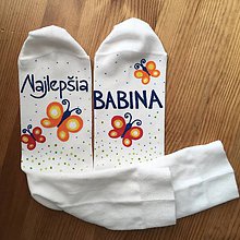 Ponožky, pančuchy, obuv - Maľované ponožky pre babku s nápisom: (Najlepšia babina - biele) - 11352367_