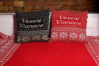 Úžitkový textil - Pletená obliečka na vankúš, Veselé Vianoce - čierno-hnedá - 11362991_