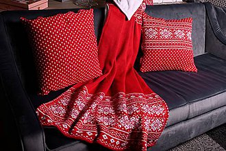 Úžitkový textil - Pletená obliečka na vankúš, nórsky vzor - červeno-biela - 11365078_