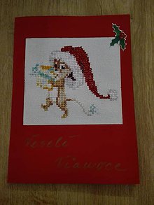 Papiernictvo - Vianočná pohľadnica vyšívaná miška - 11374009_