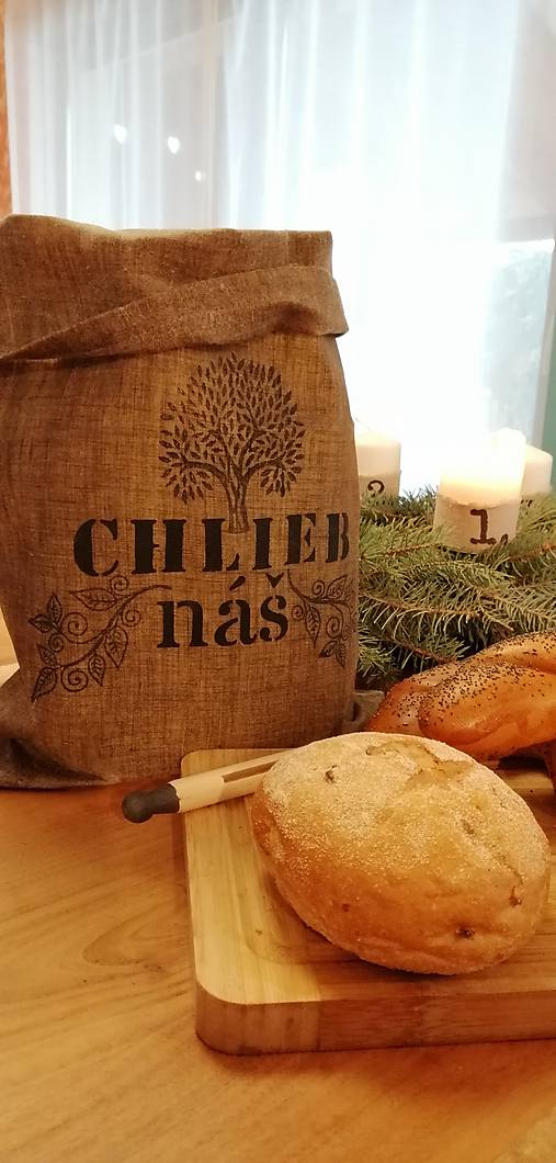 ChleBag - Ľanové voskované vrecko na chlieb/pečivo (Čierna strom)