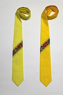 Pánske doplnky - pánska kravata žltá folk - 11383936_