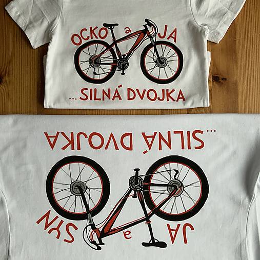 Otcosynovské maľované tričká s motívom bicykla (v červenom)