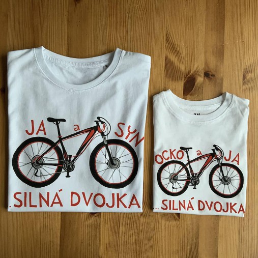 Otcosynovské maľované tričká s motívom bicykla (v červenom)