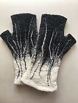 Rukavice - Plstené bezprstové čierno biele rukavice - 11386110_