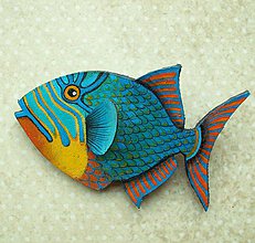 Brošne - Parrotfish - kožená brož s malbou - 11388918_