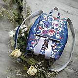 Batohy - Ruksak CANDY backpack - modrá s potlačou maľovaných kvetov - 11396616_