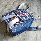 Batohy - Ruksak CANDY backpack - modrá s potlačou maľovaných kvetov - 11396622_