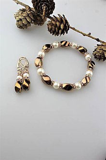 Sady šperkov - hematit a perly náramok a náušnice - 11395583_