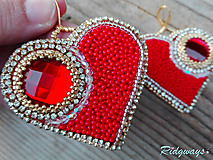 Náušnice - Heart collection...vyšívané (Red/Gold) - 11400817_