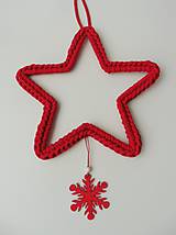 Handmade háčkovaná závesná dekorácia (nielen vianočná) - hviezda (Hviezda (z 5 mm šnúry) - farba červená)