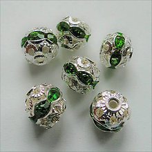Korálky - Kov.korálky so zirkónmi-1ks (10mm-smaragd) - 11405404_