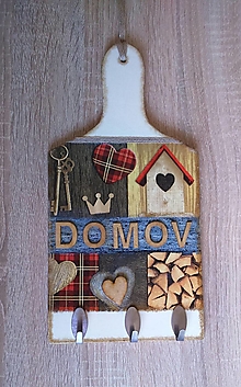 Dekorácie - Vešiak s textom DOMOV - na dekoračnom lopáriku - 11403260_