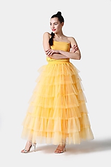 Sukne - Tylová sukňa dlhá volánová žltá - 11406290_