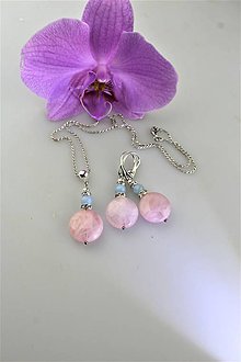 Sady šperkov - ruženín , akvamarín prívesok a náušnice, retiazka striebro - 11409715_