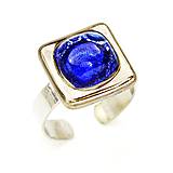 Prstene - Dámsky prsteň modrý, české bublinkové sklo zdobené platinou, chirurgická oceľ - 11412395_