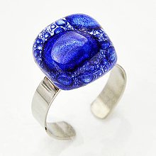 Prstene - Dámsky prsteň modré bublinkové sklo, chirurgická oceľ - 11412378_