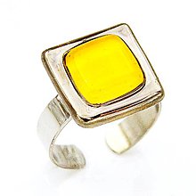 Prstene - Dámsky prsteň žlté maľované sklo, chirurgická oceľ, platina - 11412421_