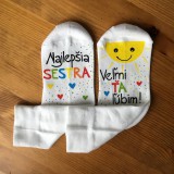 Ponožky, pančuchy, obuv - Maľované ponožky so slniečkom a srdiečkami a nápisom na želanie  (najlepšiu SESTRU, ktorú ľúbite ❤️ - biele) - 11415528_