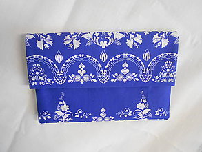 Kabelky - FLORAL FOLK " Modrotlač ", spoločenská kabelka (Parížska modrá + biely vzor) - 11418506_