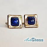 Pánske šperky - Originálne manžetové gombíky modré bublinkové sklo s platinou - 11424287_