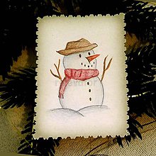 Papiernictvo - Mini vianočné pohľadnice vintage (snehuliačik) - 11426590_