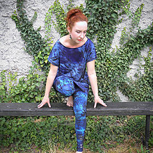 Nohavice - Bavlněné malované legíny s tlapkami / modré - 11427817_