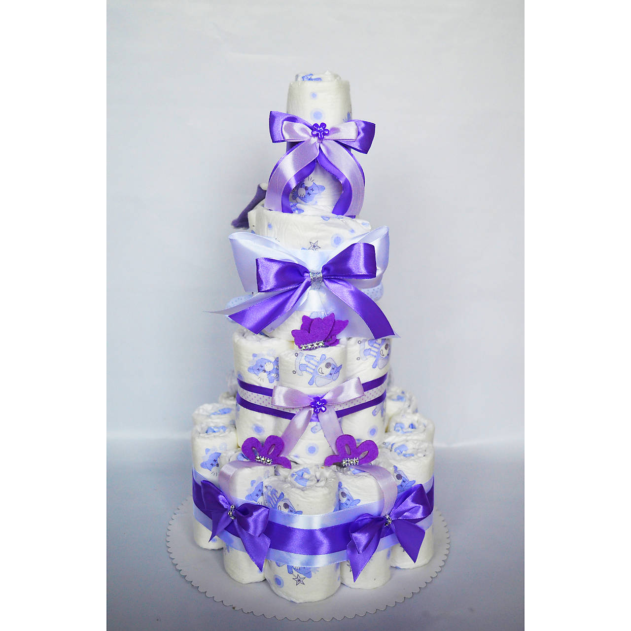 Plienková torta - fialová (Veľkosť plienok č.1 (2,5 - 5kg))