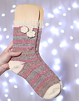  - Pletené vlnené ponožky - pásiky a kvietky - 11452876_
