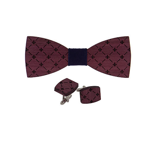 Pánske doplnky - Drevený motýlik a manžetové gombíky - Purpleheart - 11458947_