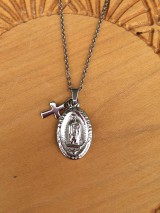 Náhrdelníky - náhrdelník s Pannou Máriou a krížikom -oceľ - 11458023_