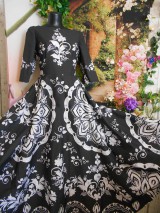 FLORAL FOLK " Slovenská ornamentika ", spoločenské dlhé šaty Black & white