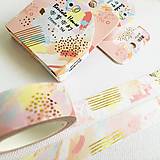 Papier - ozdobná papierová washi páska Ružová abstrakcia so zlatom - 11464902_