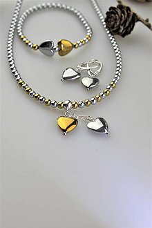 Sady šperkov - hematit náramok, náhrdelník a náušnice srdiečka - AKCIA! - 11467780_