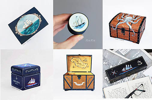 Puzdro s plachetnicou (ručne maľované)  (D24-V7-S11cm bez priecinkov)