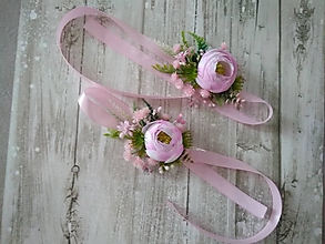 Kytice pre nevestu - svadobný náramok ružový so zeleňou - 11476258_