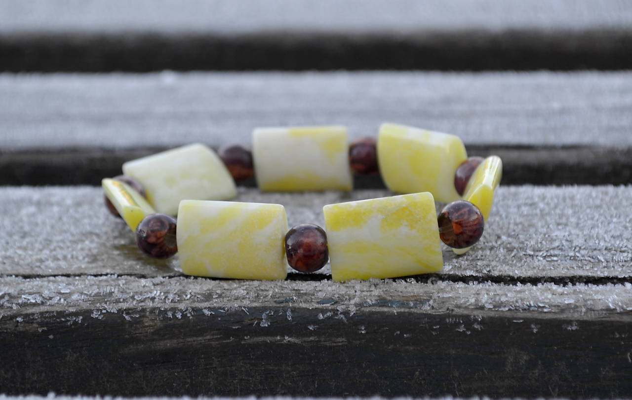 Náramok Horčicový kameň s drevom