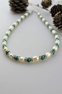 Náhrdelníky - malachit s perlou náhrdelník luxusný - 11481627_