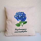 Úžitkový textil - Ľanová obliečka na vankúš Hortenzia kalinolistá/Hydrangea macrophylla (modrá) - 11481368_