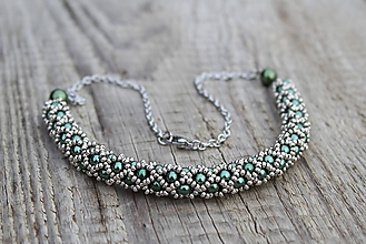 Náhrdelníky - náhrdelník dutinkový polovičný (náhrdelník zeleno-kovový) - 11483382_
