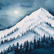 Obrazy - Originál akvarel Hory v zime - 11485760_