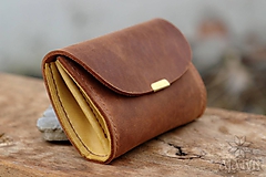 Peňaženky - Malá kožená peňaženka III. (Červenohnedá / žltá) - 11490542_