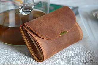 Peňaženky - Malá kožená peňaženka III. (Červenohnedá / hnedá, s hnedou nitkou) - 11490512_
